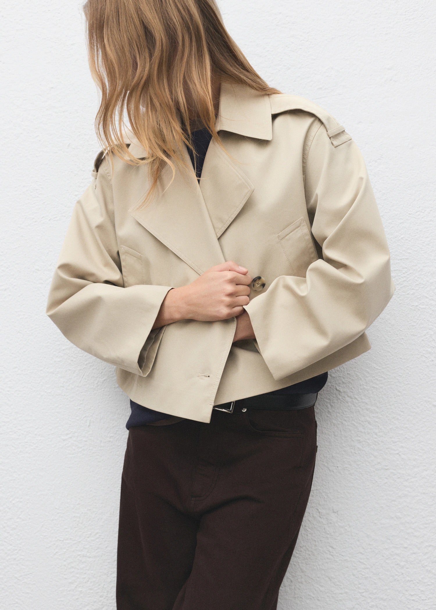 Double Breasted Cropped Trench Coat