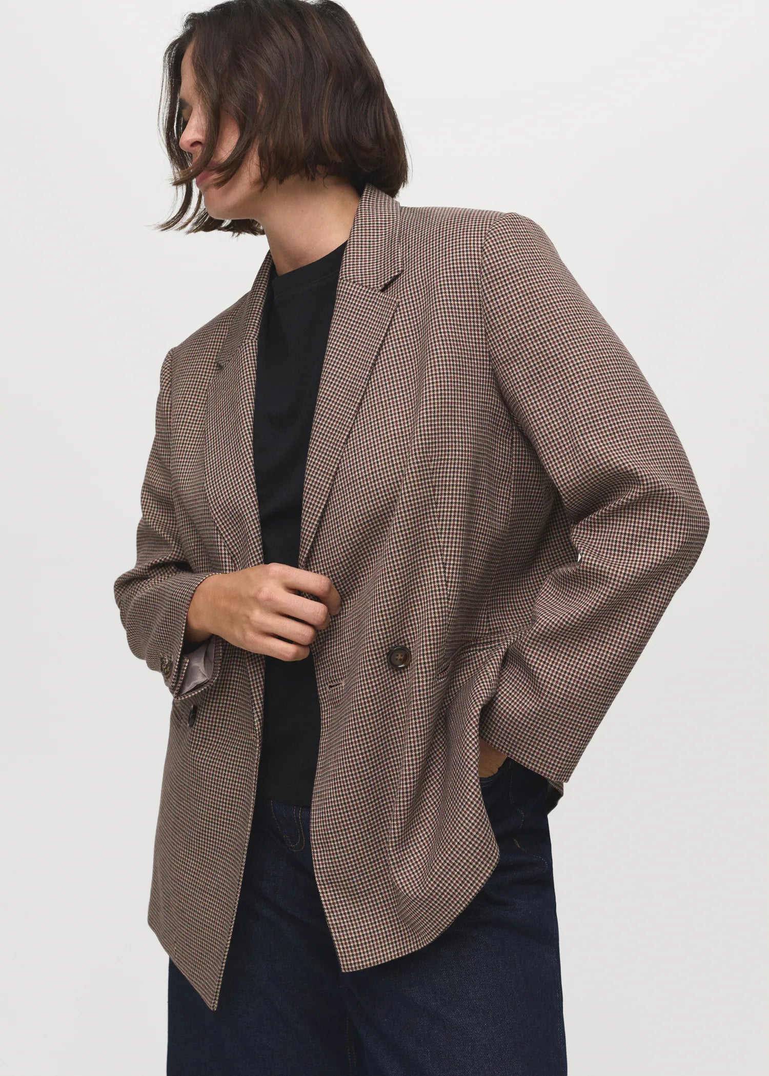 Double Breasted Micro Houndstooth Jacket