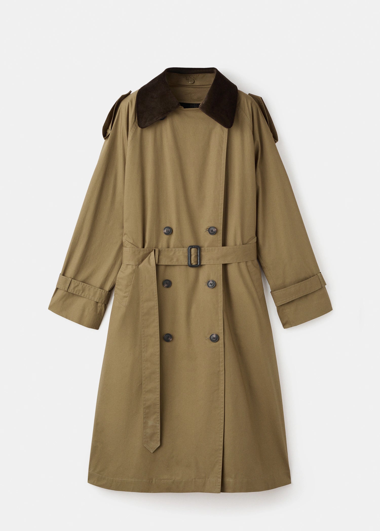 Double Breasted Trench Coat With Corduroy Collar