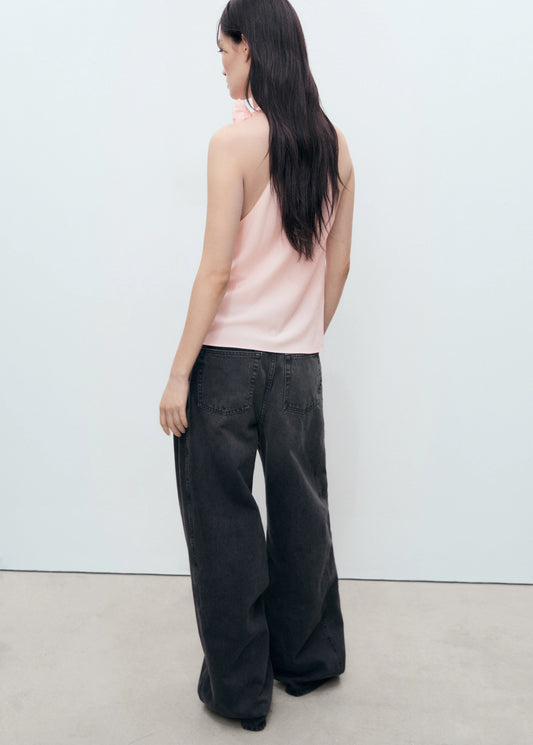 Draped Blouse With Flower Detail