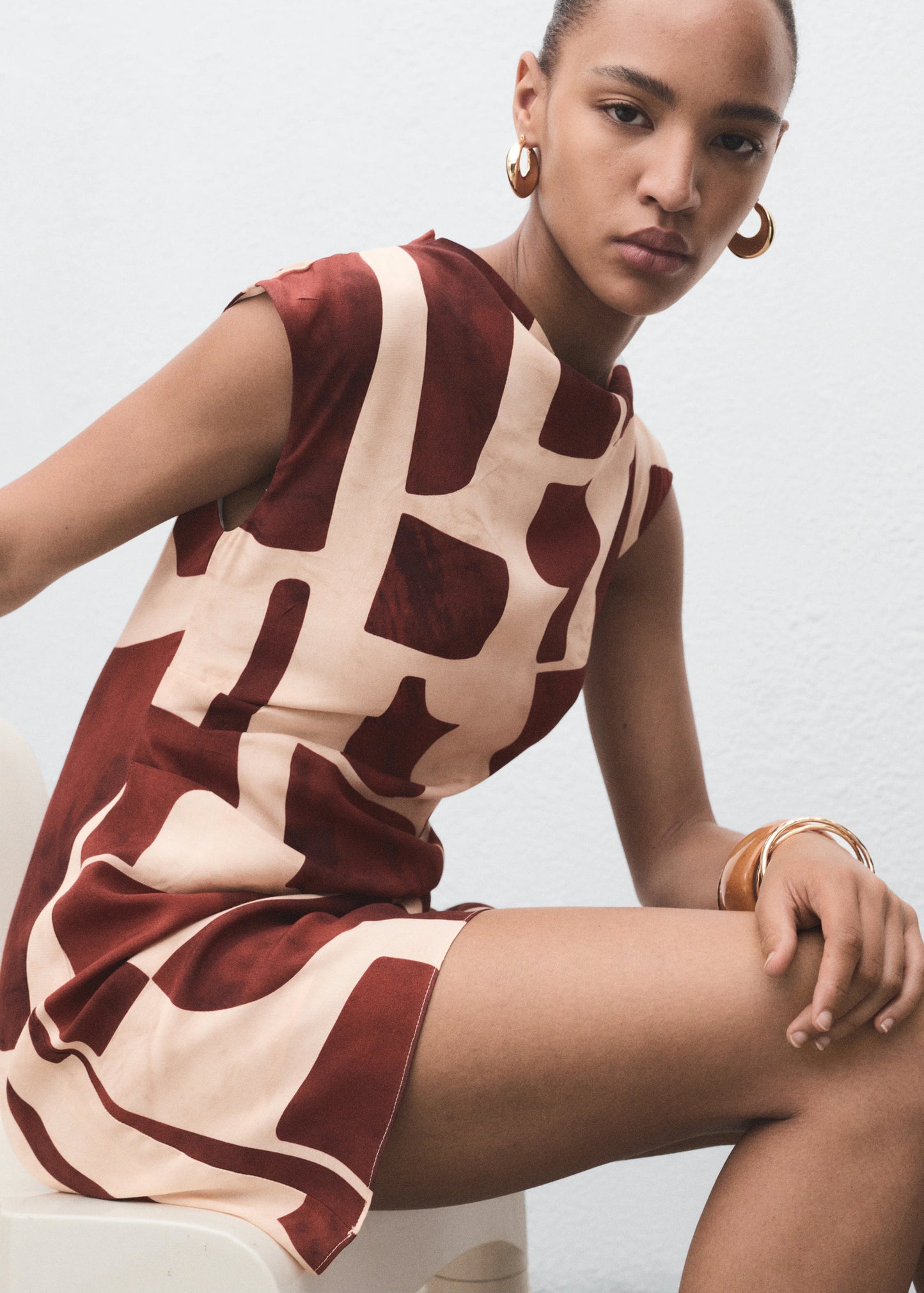 Draped Neck Printed Dress