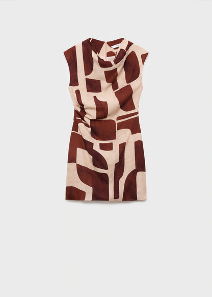 Draped Neck Printed Dress