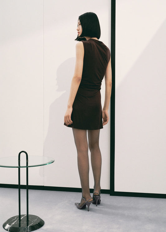 Dress With Asymmetrical Neck And Metallic Detail