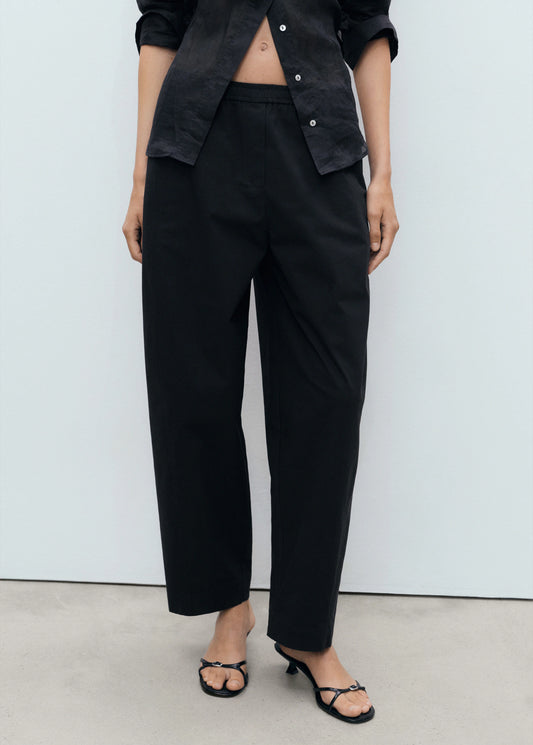 Elastic Waist Cotton Trousers