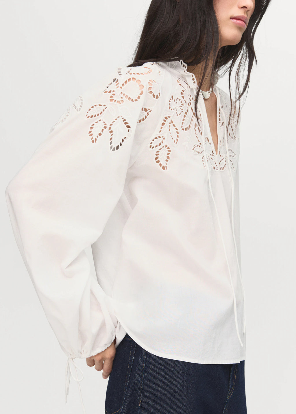 Embroidered Blouse With Bows