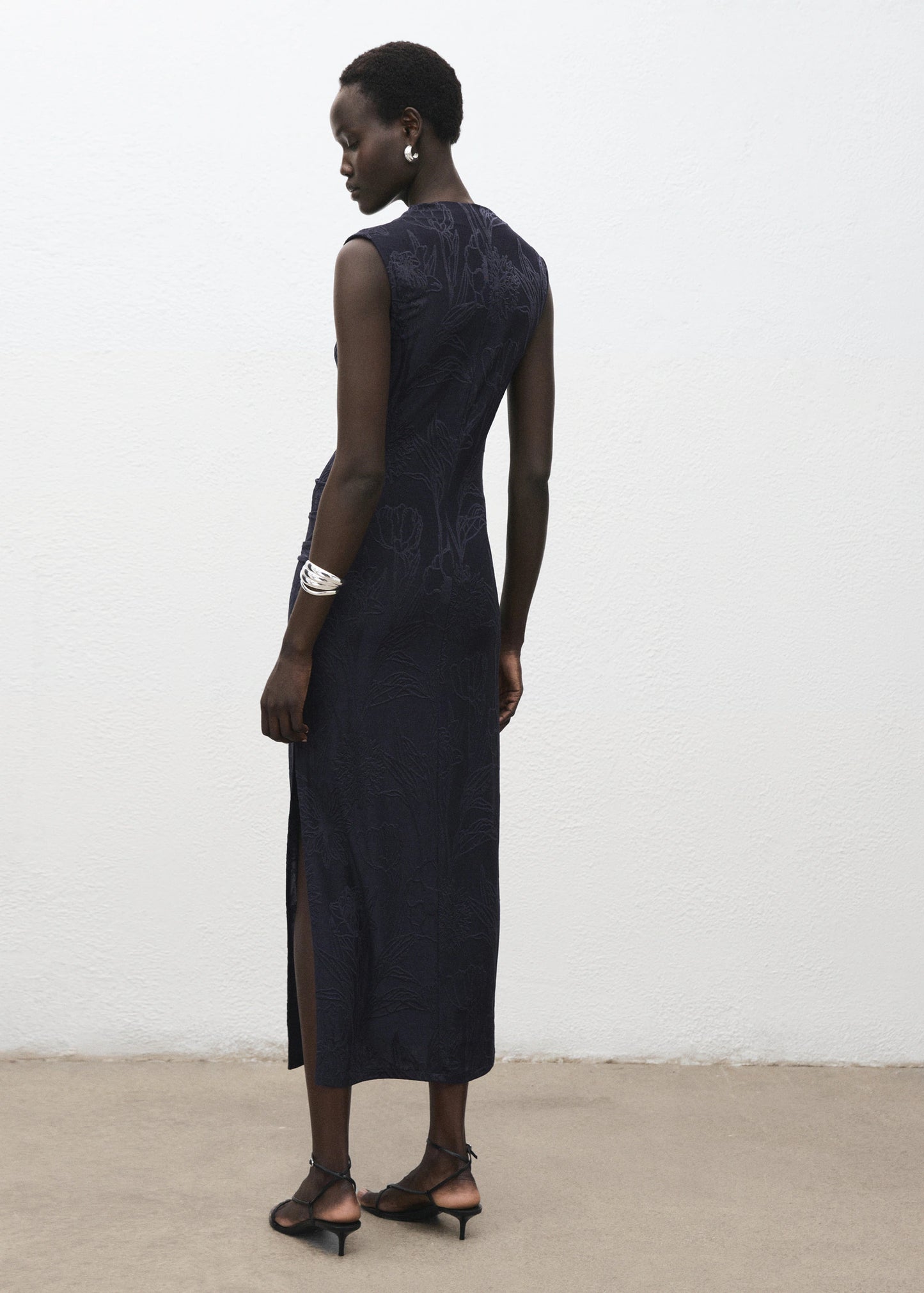 Embroidered Dress With Draped Collar