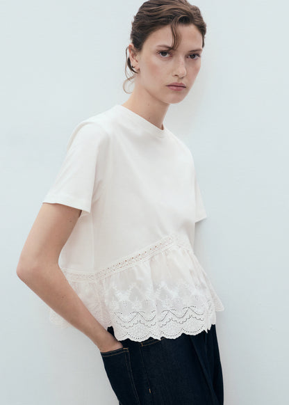 Embroidered Ruffle T Shirt