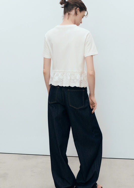 Embroidered Ruffle T Shirt