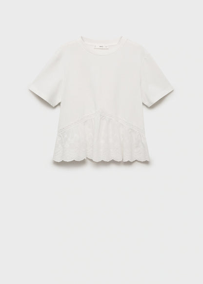 Embroidered Ruffle T Shirt