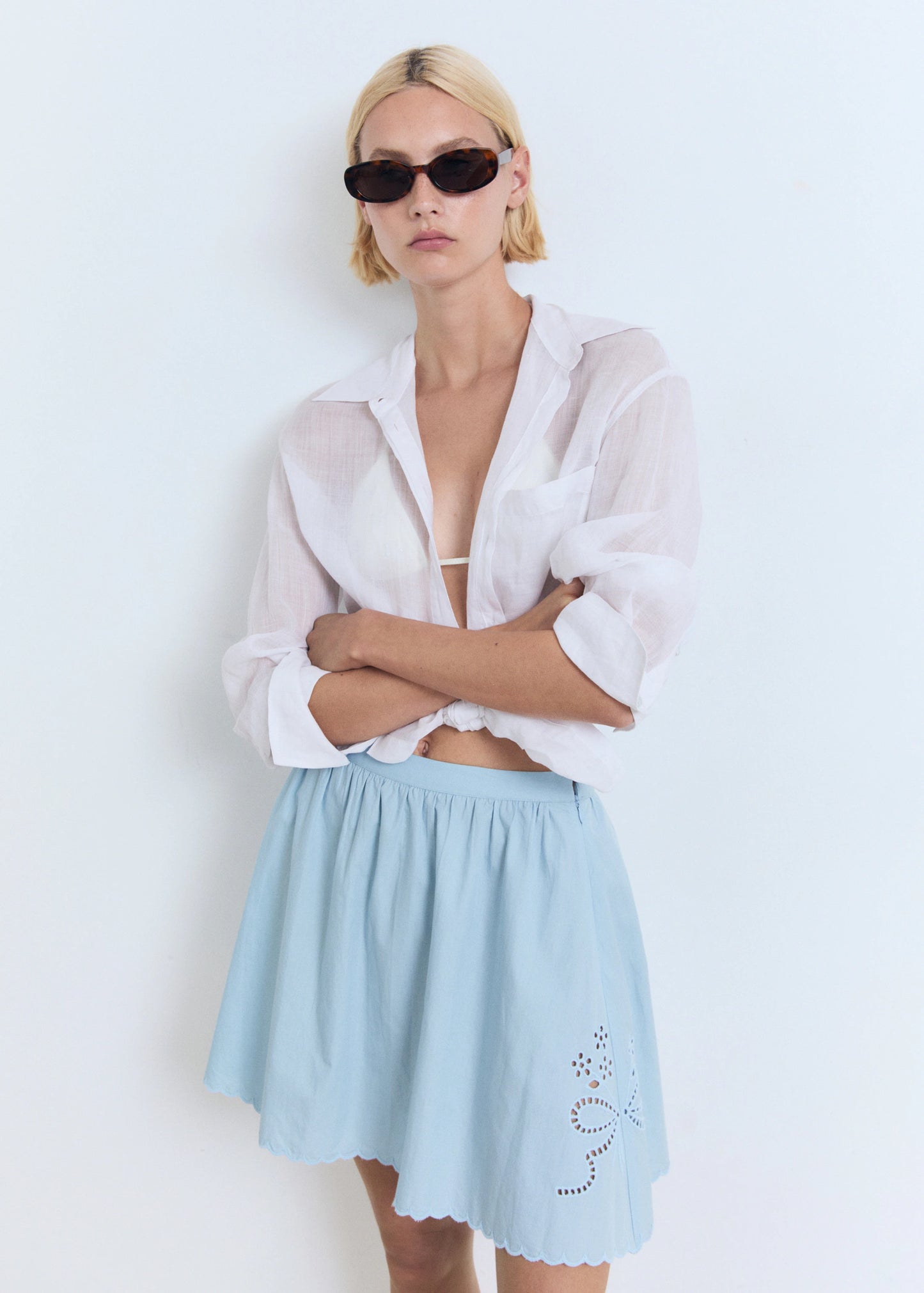 Embroidered Skirt With Scalloped Hem