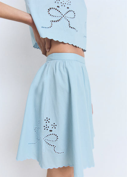 Embroidered Skirt With Scalloped Hem