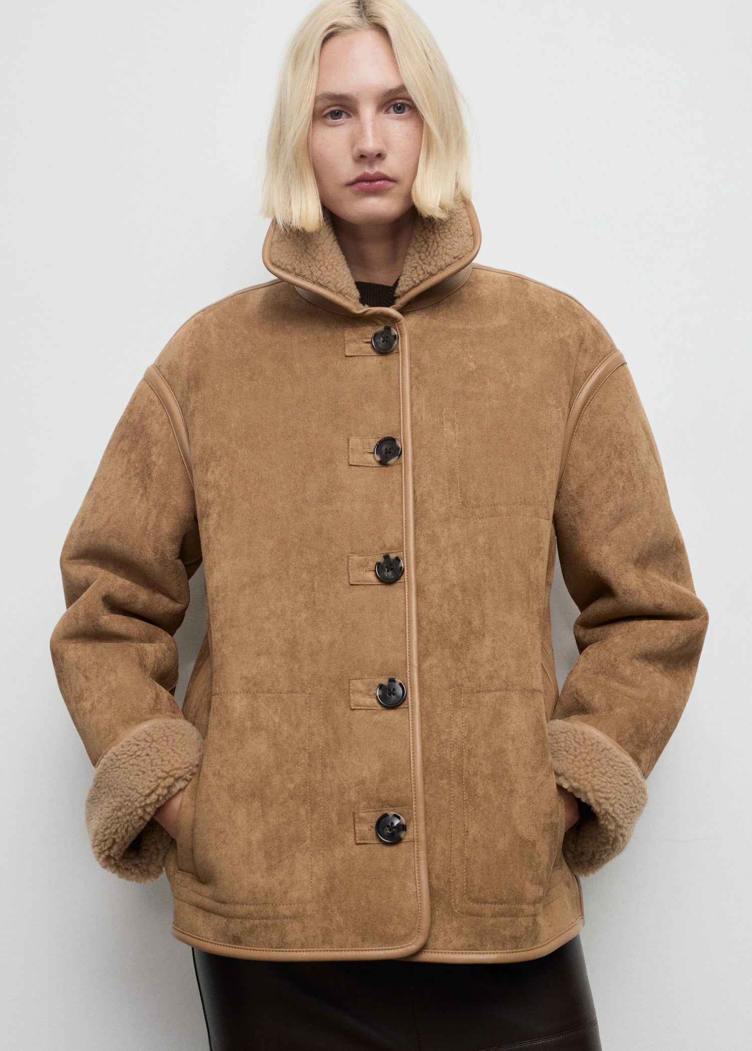 Faux Shearling Leather Effect Coat