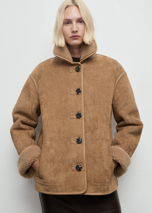 Faux Shearling Leather Effect Coat