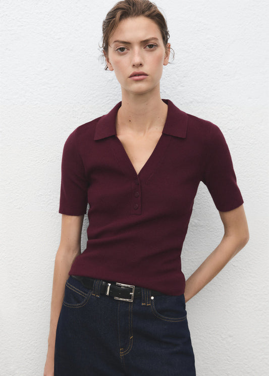 Fine Knit Sweater With Shirt Collar