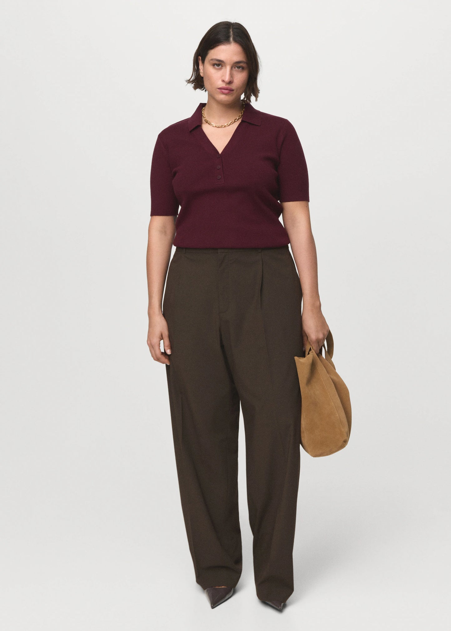 Fine Knit Sweater With Shirt Collar