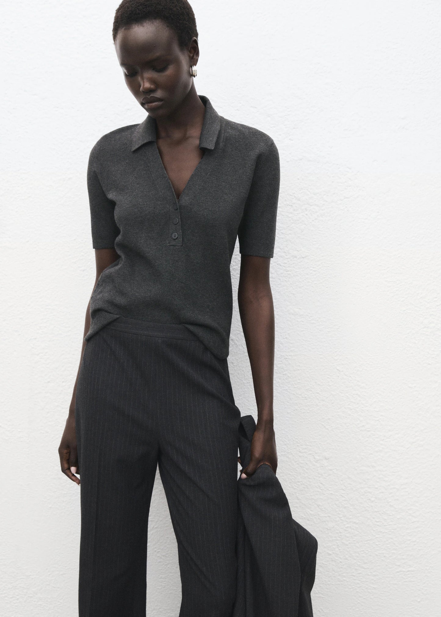 Fine Knit Sweater With Shirt Collar