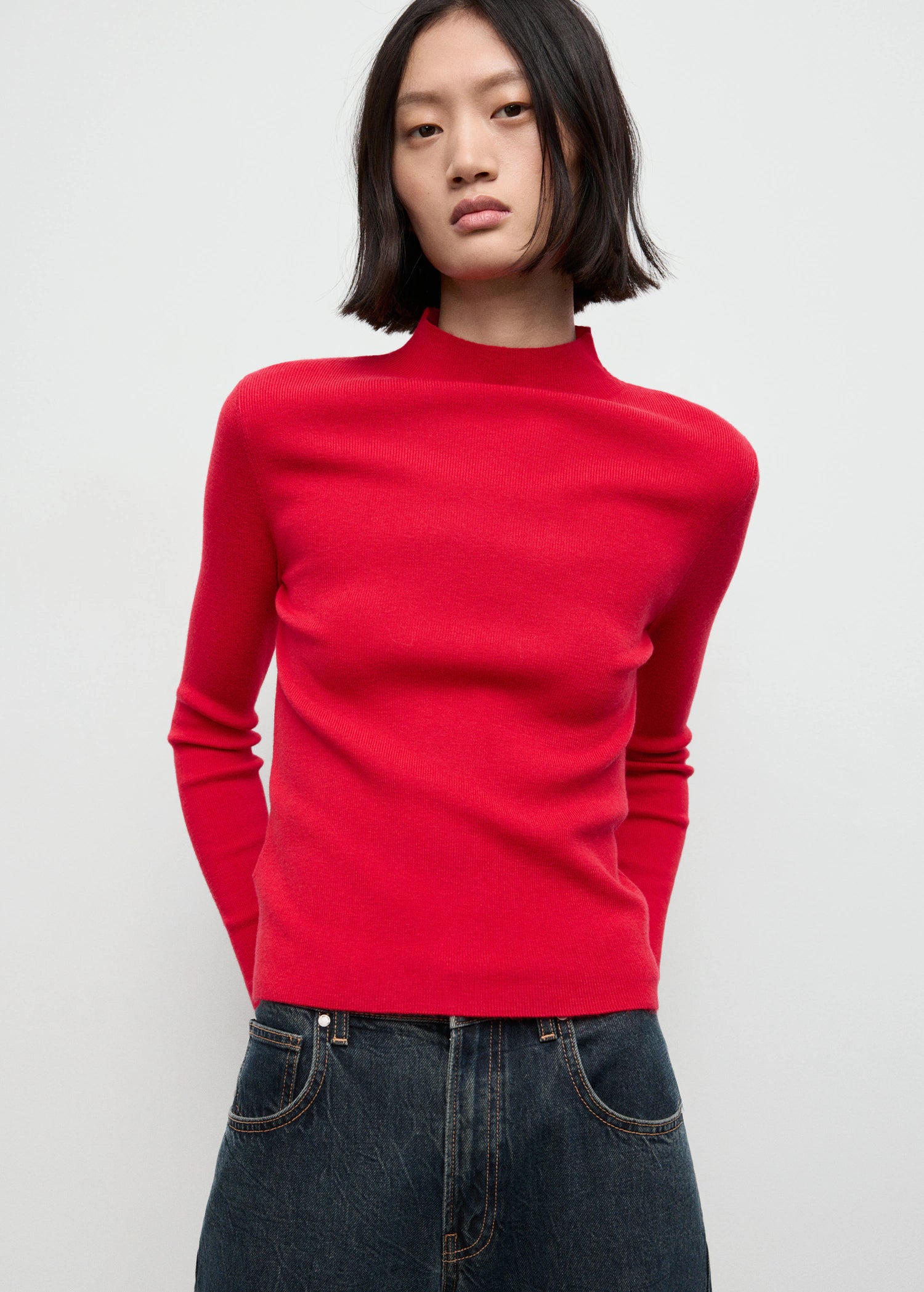 Fitted Sweater With Perkins Neck