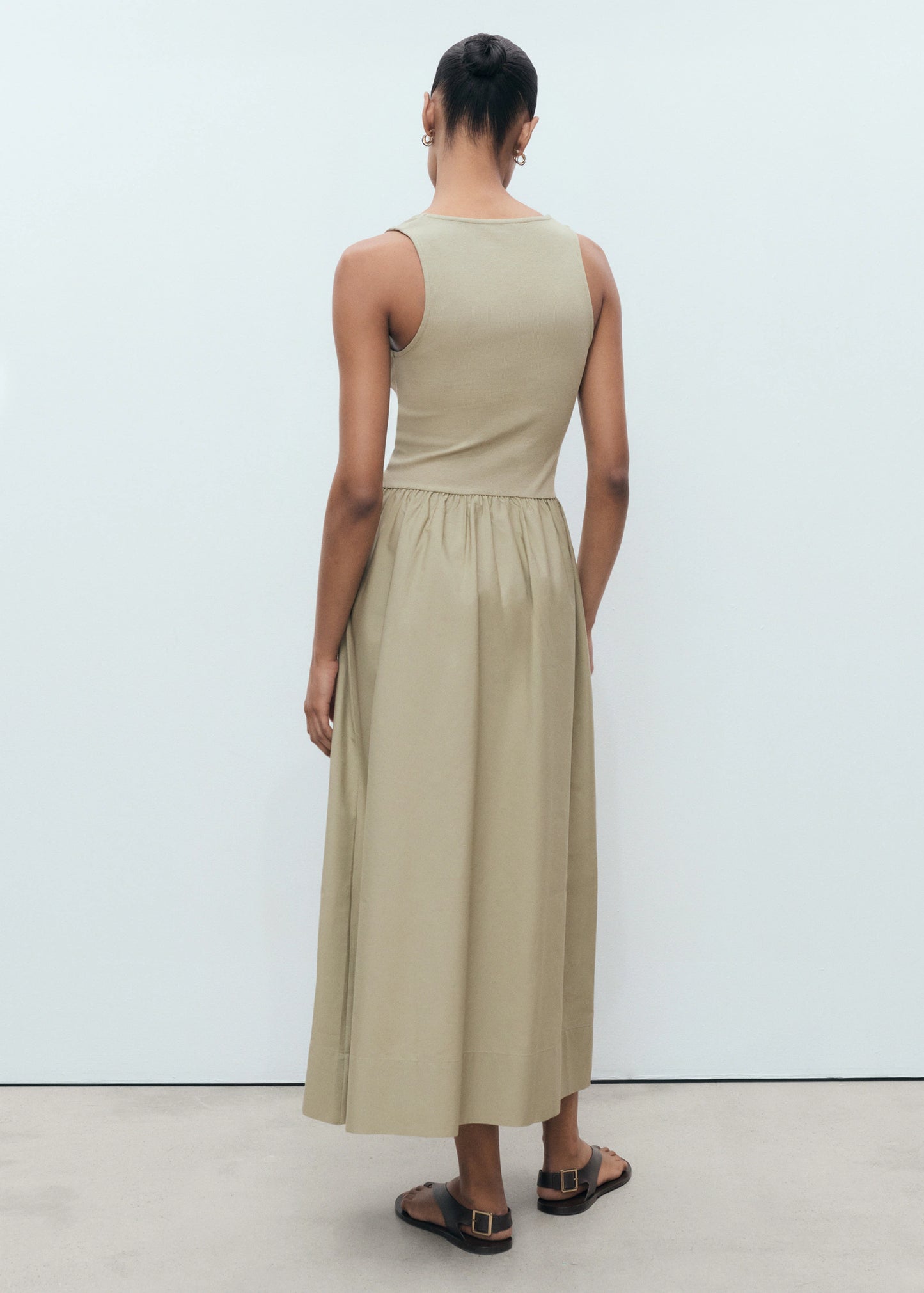 Flared Dress In Combined Fabric