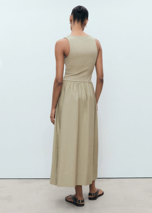 Flared Dress In Combined Fabric