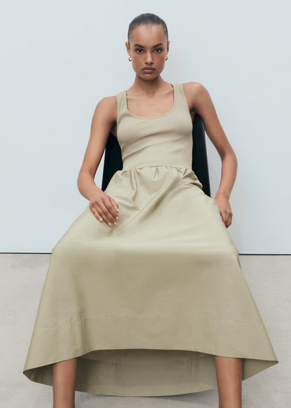 Flared Dress In Combined Fabric