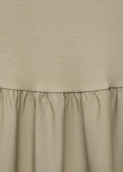 Flared Dress In Combined Fabric