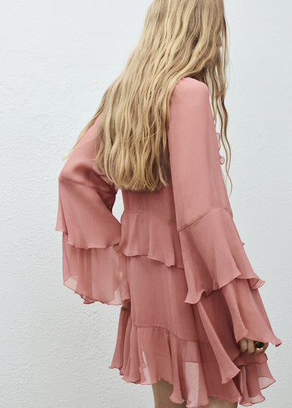 Flared Dress With Ruffled Sleeves