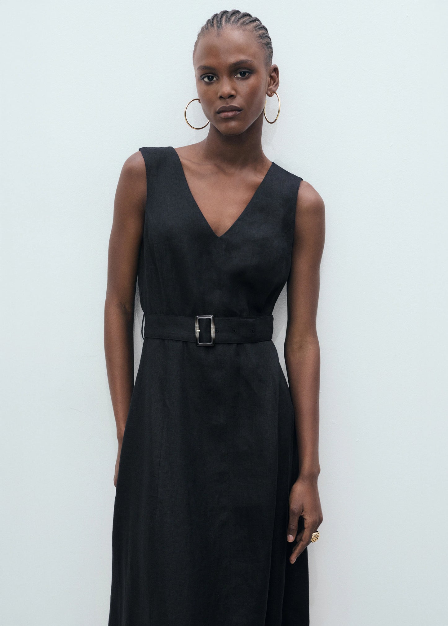 Flared Linen Dress With Belt