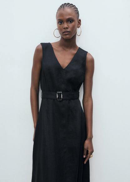 Flared Linen Dress With Belt
