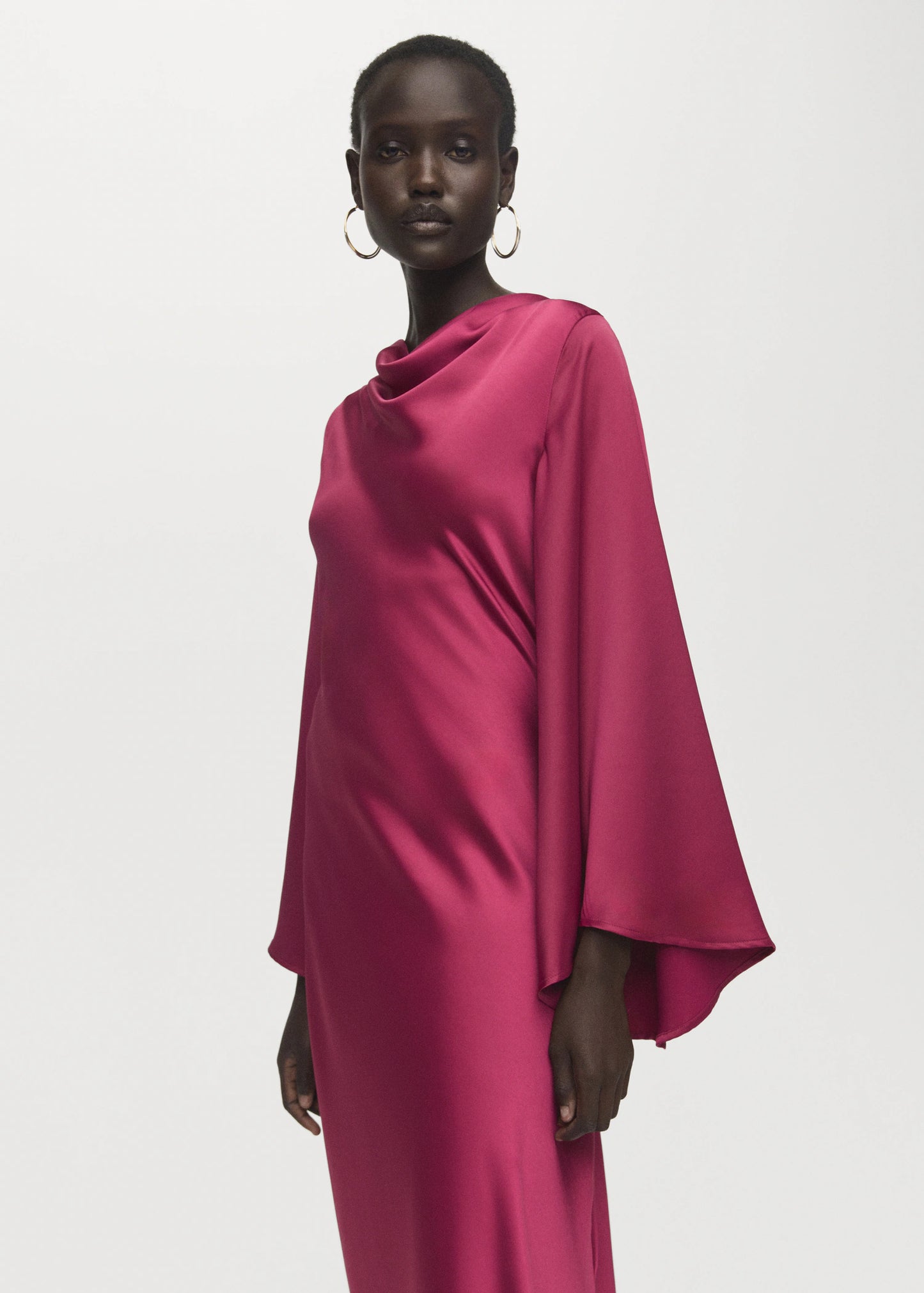 Flared Sleeve Satin Dress