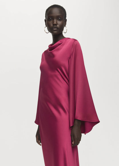 Flared Sleeve Satin Dress