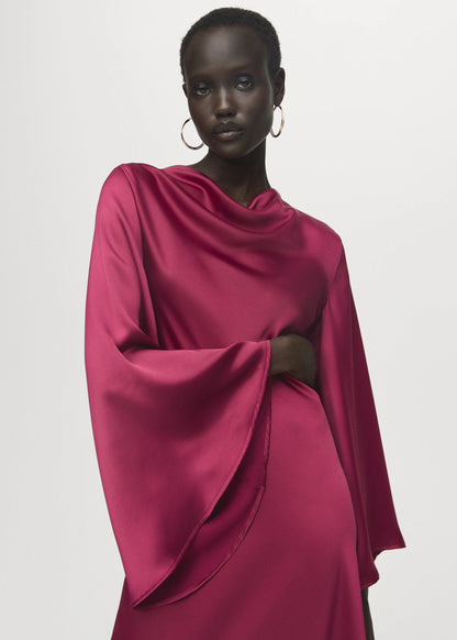 Flared Sleeve Satin Dress