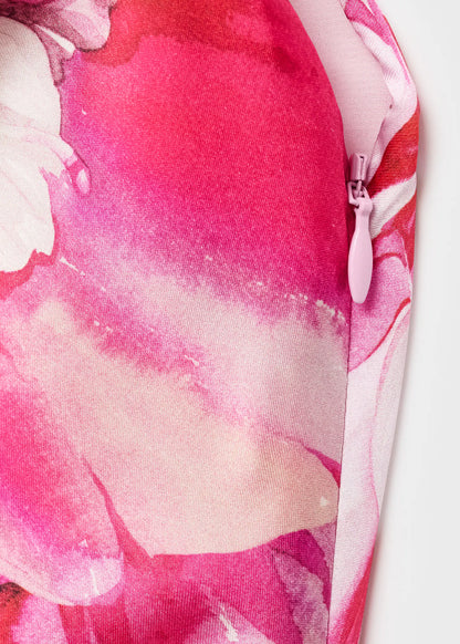 Floral Asymmetrical Satin Dress