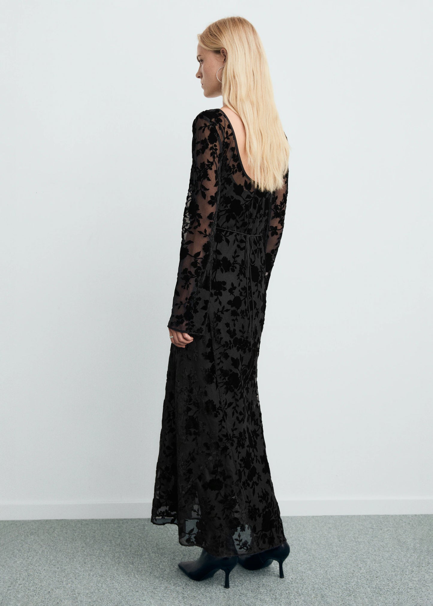 Floral Jacquard Dress With Bell Sleeves