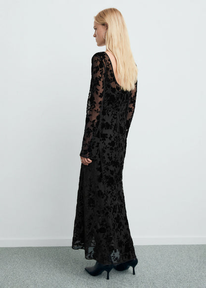 Floral Jacquard Dress With Bell Sleeves