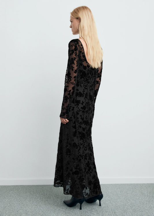 Floral Jacquard Dress With Bell Sleeves