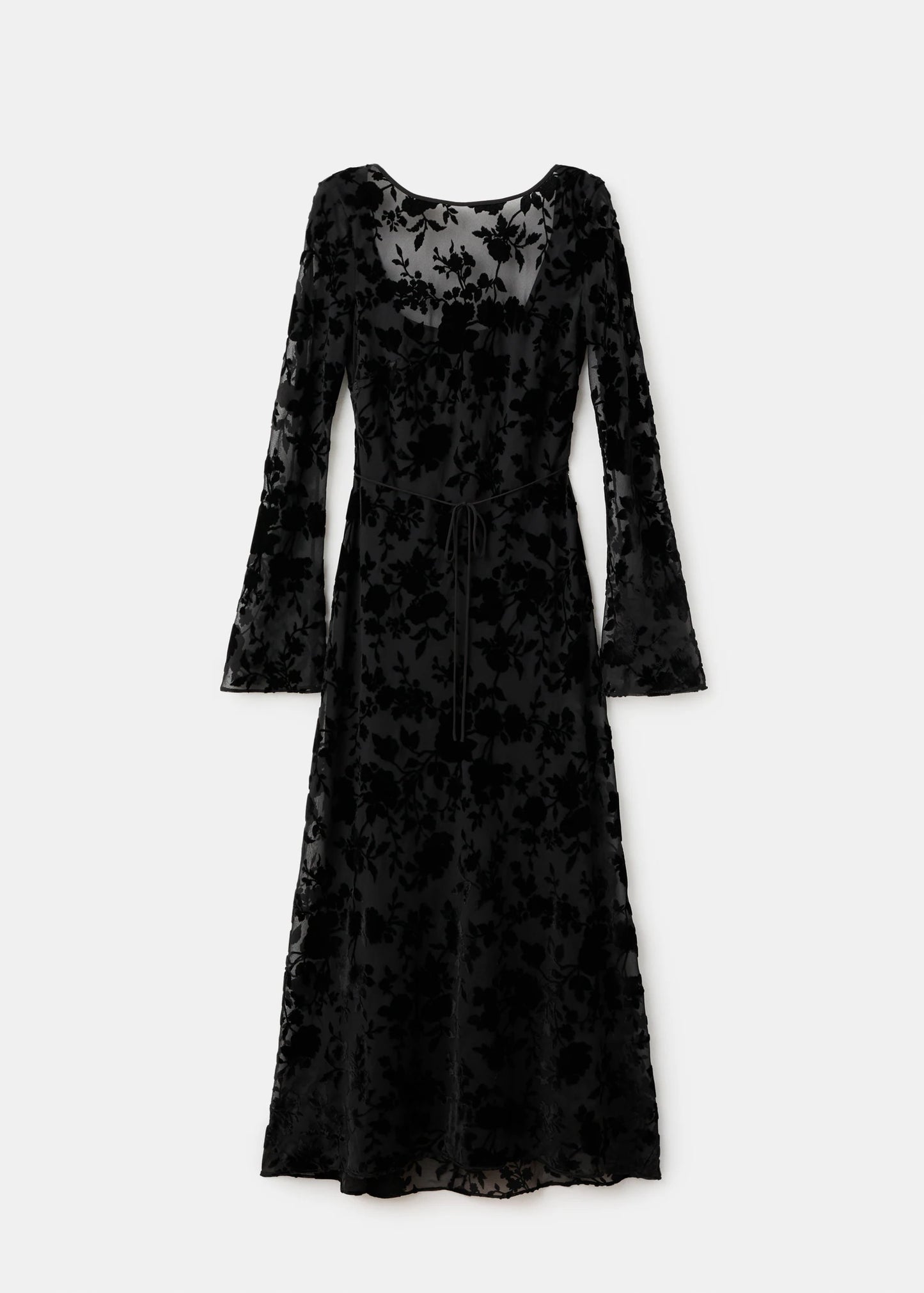 Floral Jacquard Dress With Bell Sleeves