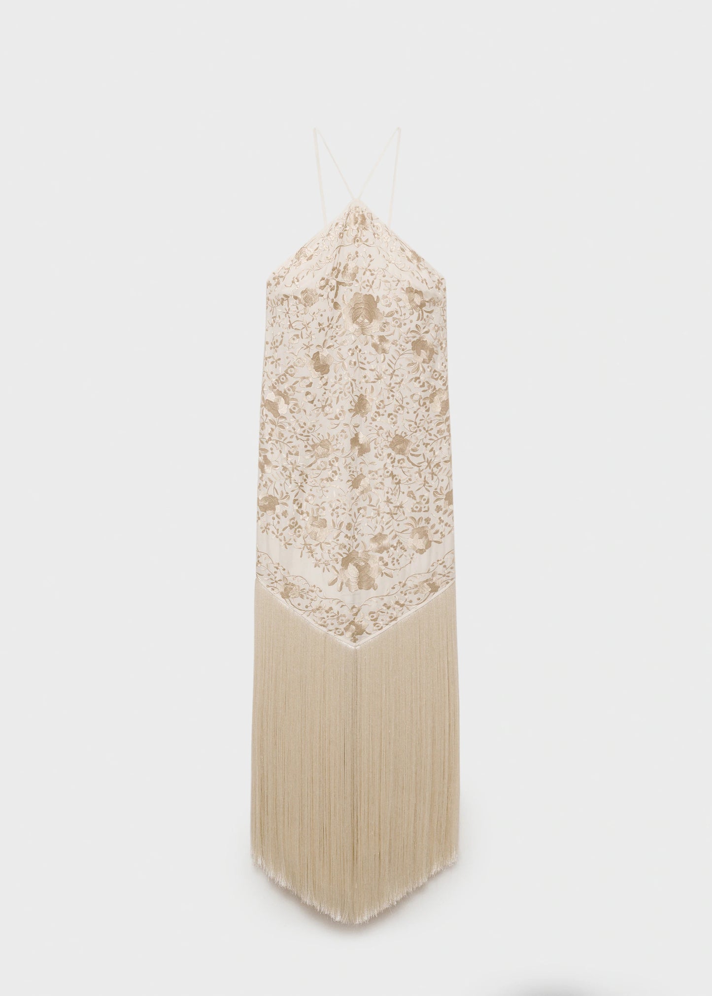 Floral Embroidered Dress With Fringe Detail