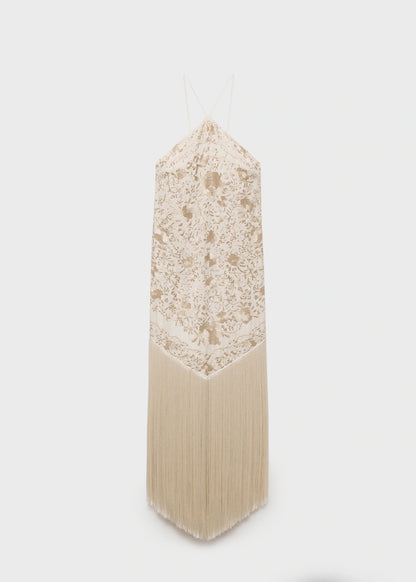 Floral Embroidered Dress With Fringe Detail