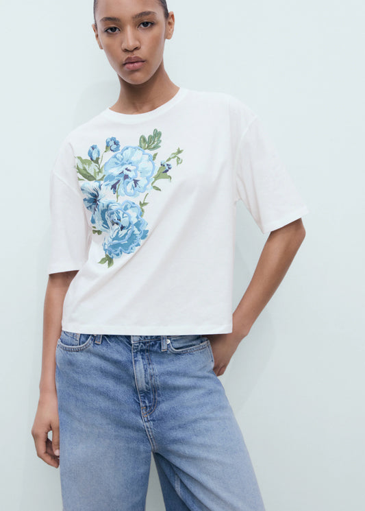 Floral Print Cotton T Shirt