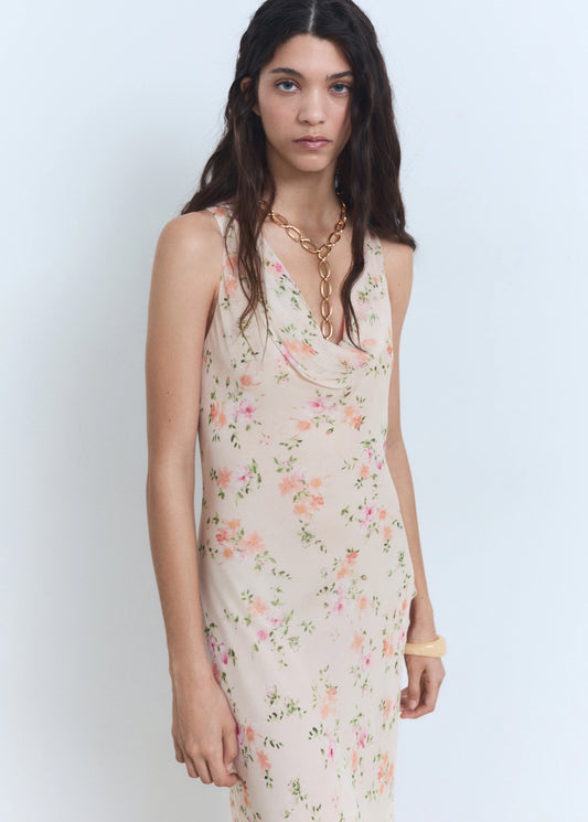 Floral Print Draped Dress