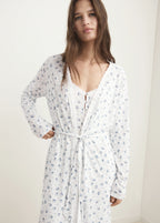 Floral Print Dressing Gown With Lace Trim