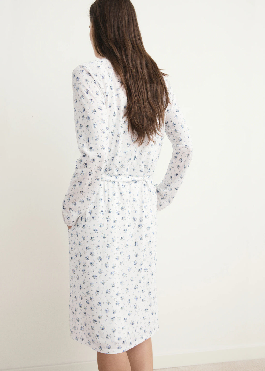 Floral Print Dressing Gown With Lace Trim