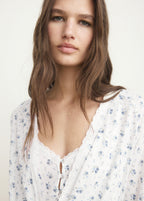 Floral Print Dressing Gown With Lace Trim