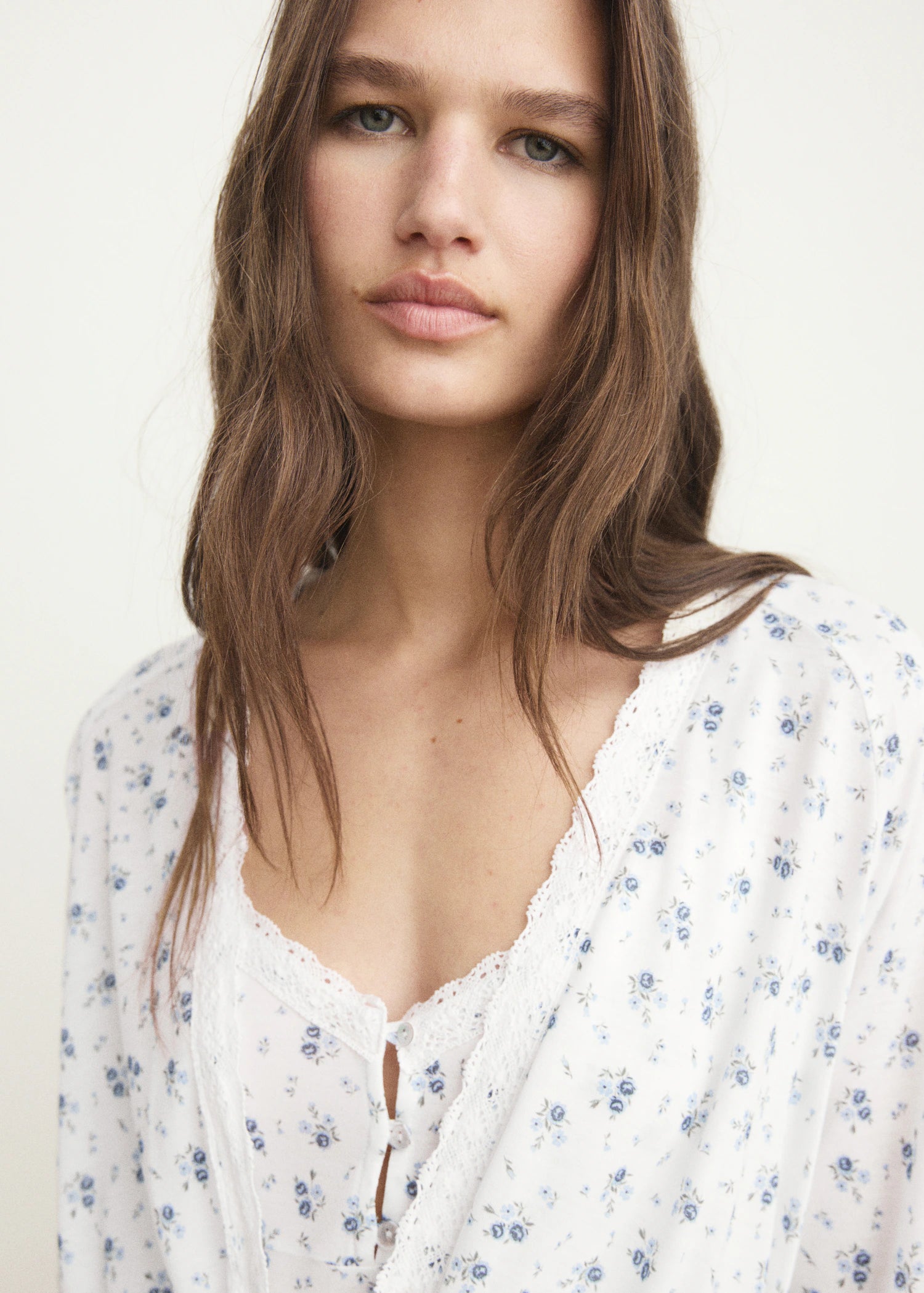 Floral Print Dressing Gown With Lace Trim