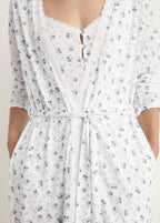 Floral Print Dressing Gown With Lace Trim