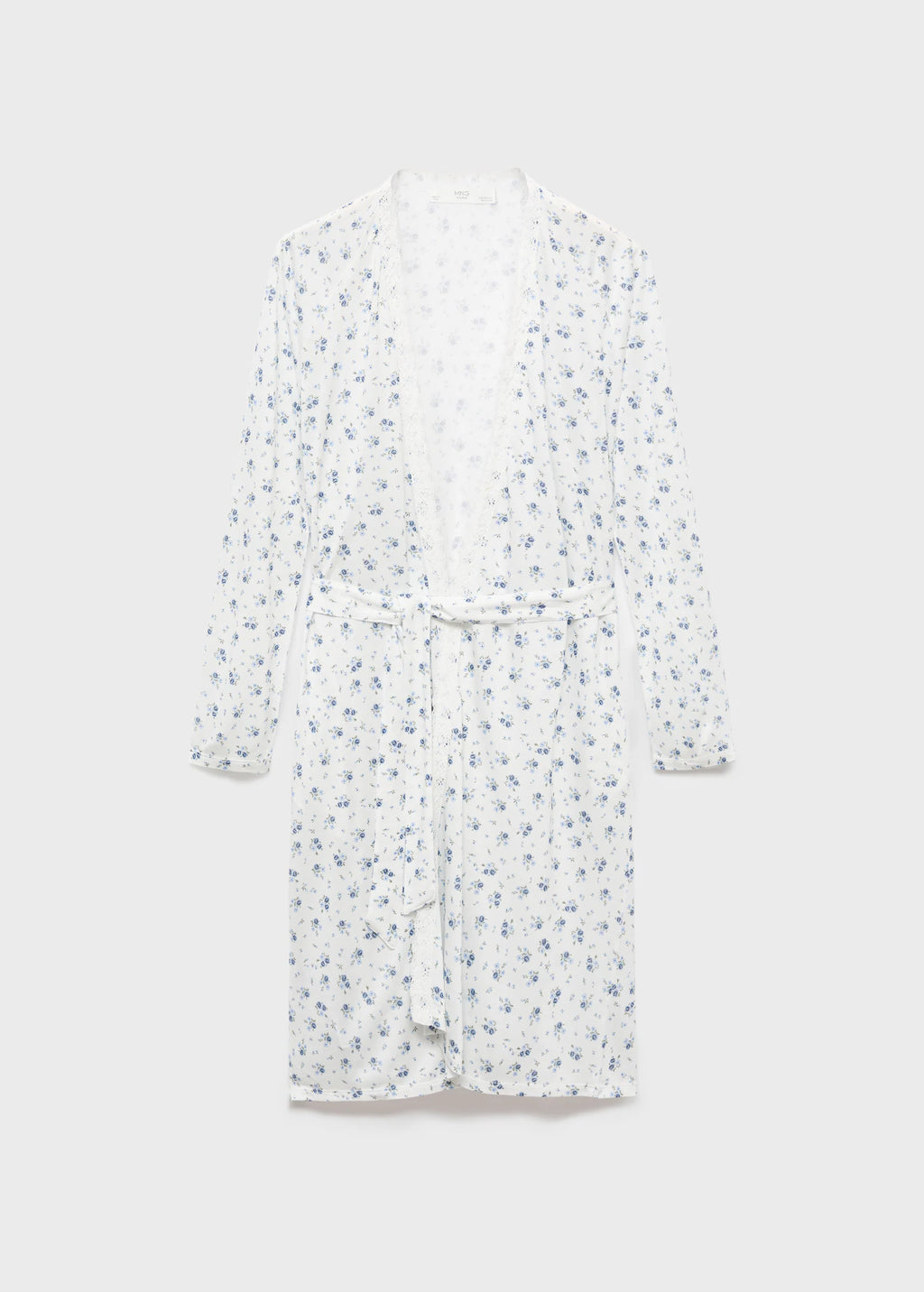 Floral Print Dressing Gown With Lace Trim