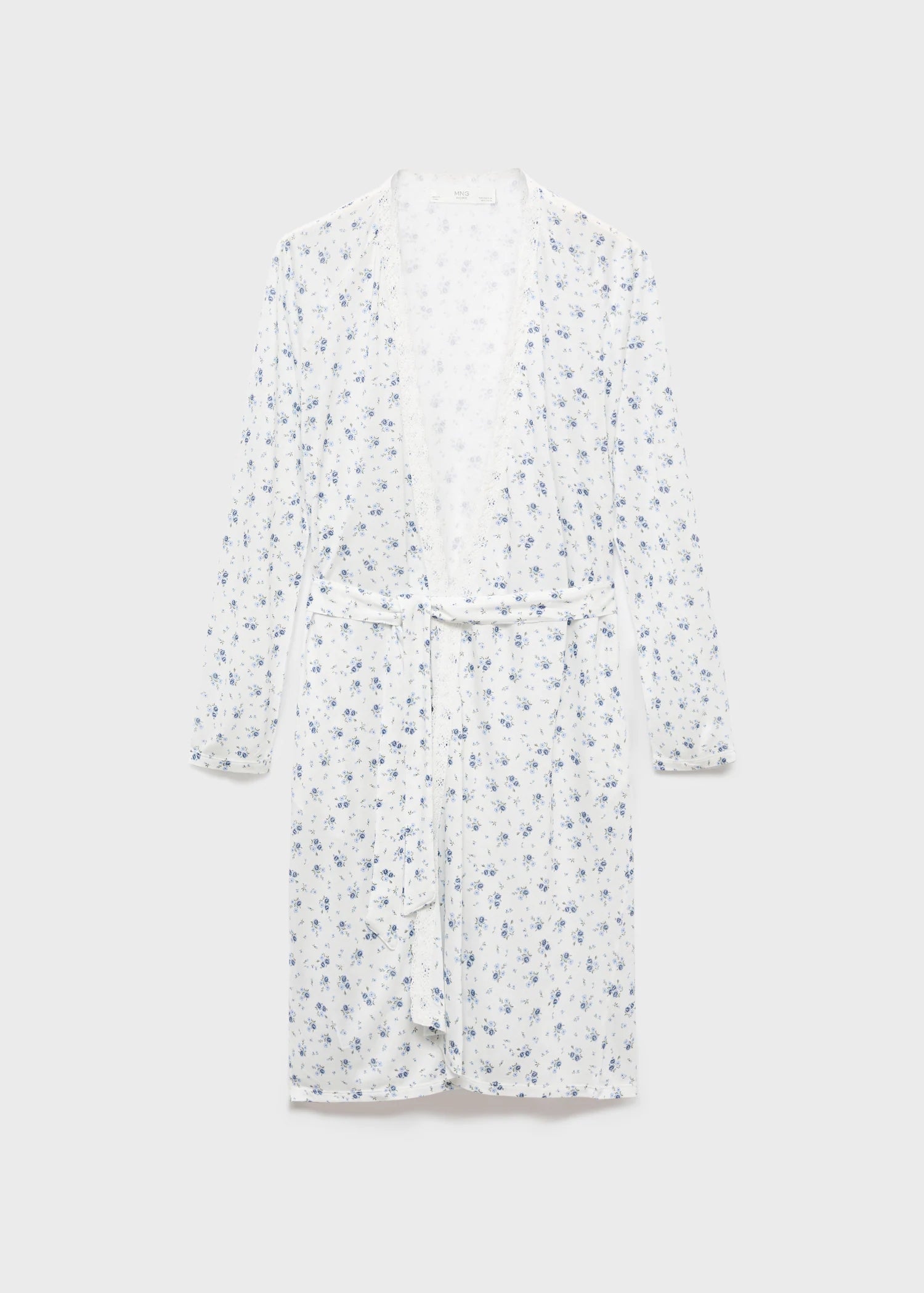 Floral Print Dressing Gown With Lace Trim