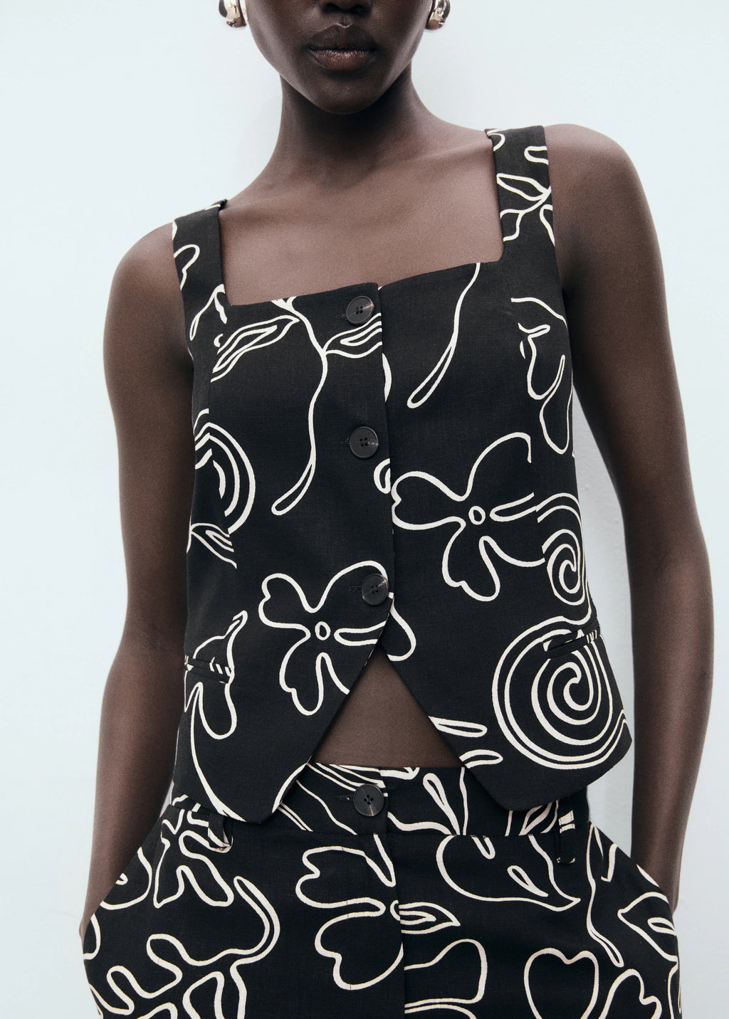 Floral Print Linen Suit Waistcoat