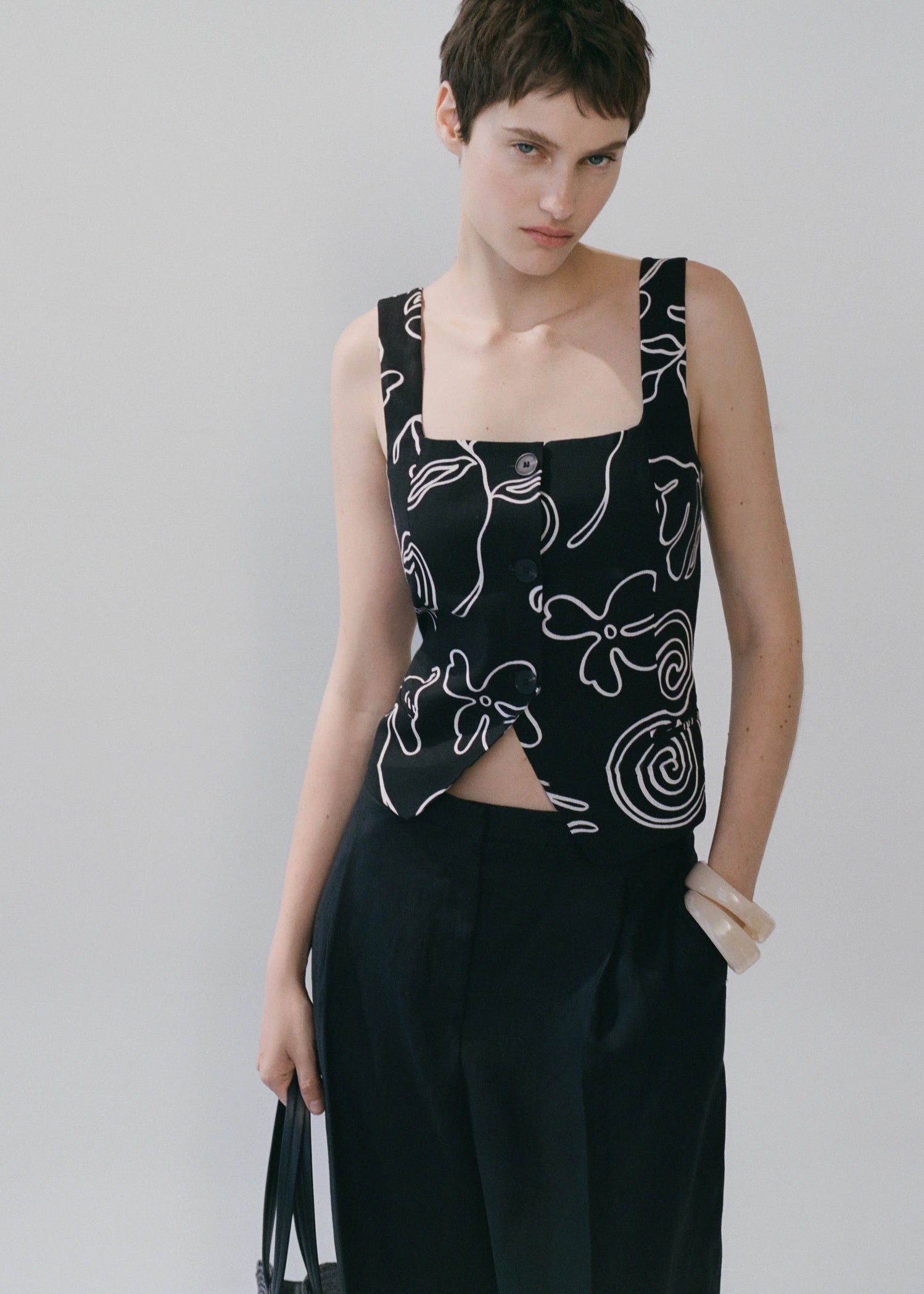 Floral Print Linen Suit Waistcoat