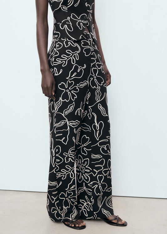 Floral Print Linen Blend Trousers